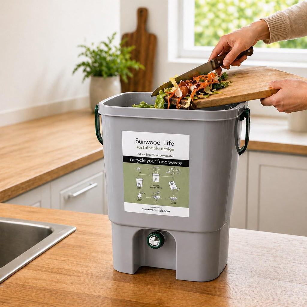Bokashi Composting Kit, 5-Gallon Indoor Kitchen Composter - Gray, with