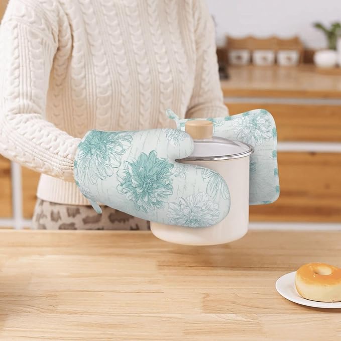 Oven Mitts and Pot Holders Dahlia Flower Pastel Vintage Silicone Kitchen - Image 7
