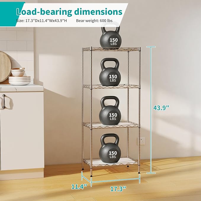 BestOffice | 4-Tier Wire Storage Shelves | 12"D x 18"W x 44"H | Chrome | - Image 3