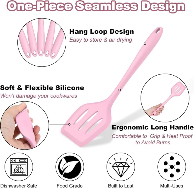 TeamFar Silicone Cooking Utensil Set of 7, Kitchen Nonstick Tools Turner Spoon - Image 4