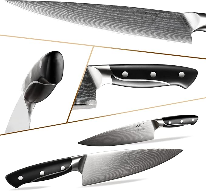 18 Pieces Damascus Kitchen Knife Set, 8 Piece Steak Knives, Non-slip ABS - Image 3
