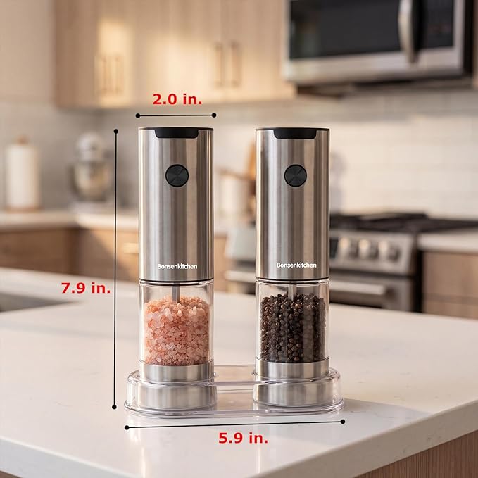 Bonsenkitchen Electric Salt and Pepper Grinder Set, 95ml Large Capacity - Image 8