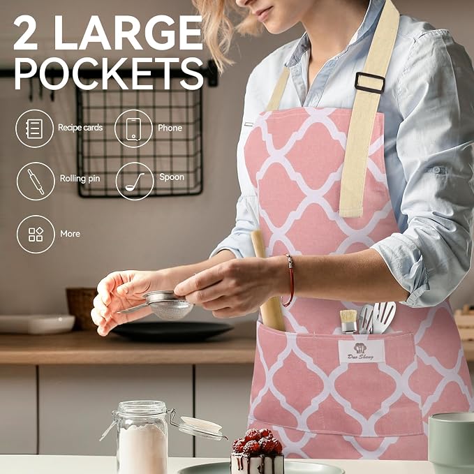 2 Pieces Aprons for Women with Pockets, Cotton Linen Waterproof Kitchen Cooking - Image 6