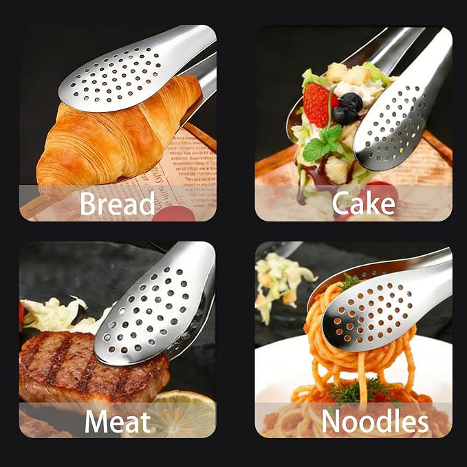 6 PCS Silver Serving Tongs for Party 7 Inch Stainless Steel Serving Utensils - Image 5