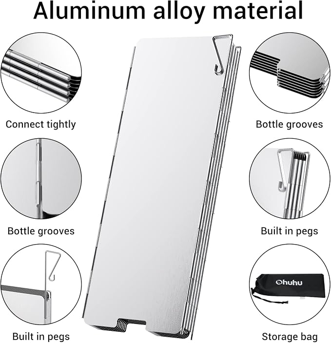 Camp Stove Windscreen, Ohuhu Camping Stove Windscreen 8/10/12 Plates Aluminum - Image 3