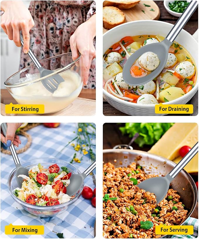 Pack of 2 Large Silicone Cooking Spoons, Non Stick Solid Basting Spoon - Image 3