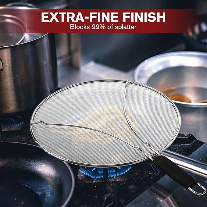 Splatter Screen for Frying Pan & Food Strainer, 13 Inch Stainless Steel Grease - Image 4