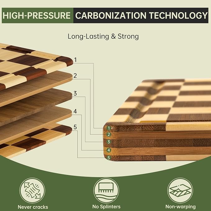 THETCHRY Bamboo Cutting Board Set, Checkered Wood Cutting Boards - Image 3