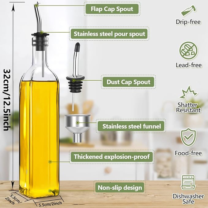 Leaflai 17oz Olive Oil Dispenser Bottle, 500ml Oil & Vinegar Cruet - Image 3
