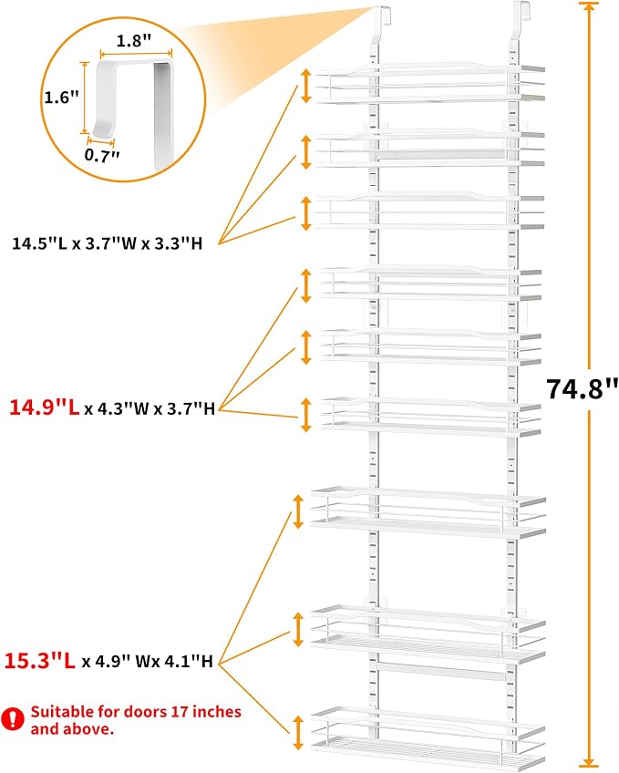 Moforoco White 9-Tier Over The Door Pantry Organizer, Pantry Organization And - Image 2