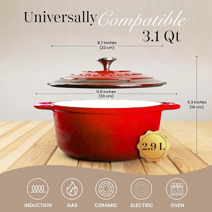 Cast Iron Dutch Oven with Lid – Non-Stick Ovenproof Enamelled Casserole Pot – - Image 2