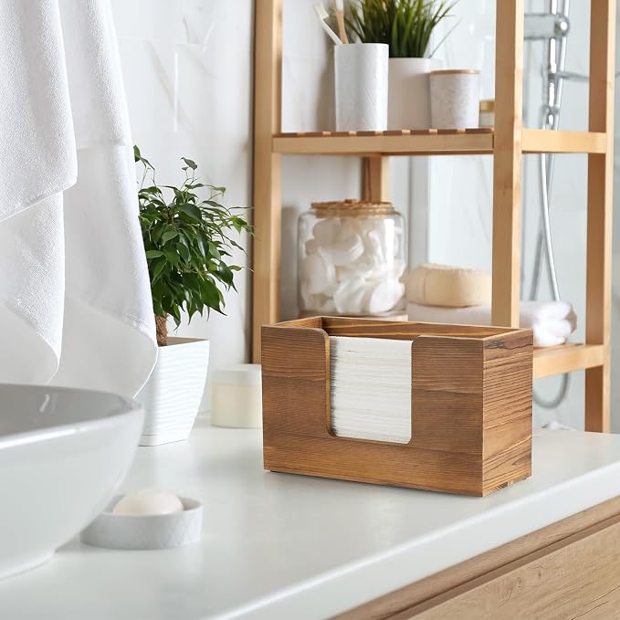 Paper Towel Dispenser Countertop, Burnt Wood Bathroom Paper Towel Holder - Image 5