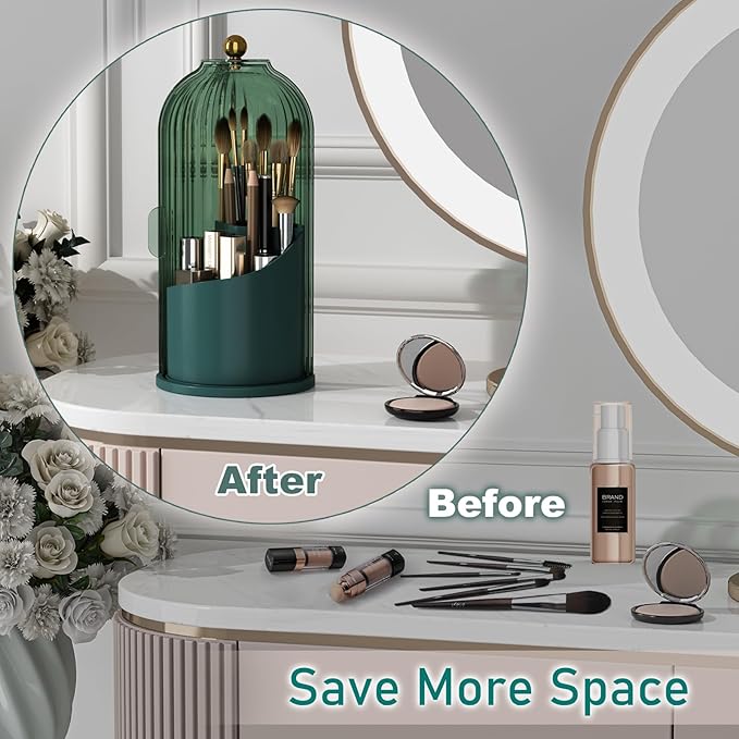 GAXmi Makeup Brush Holder with Lid Cosmetic Tools Organizer 360 Rotating - Image 5