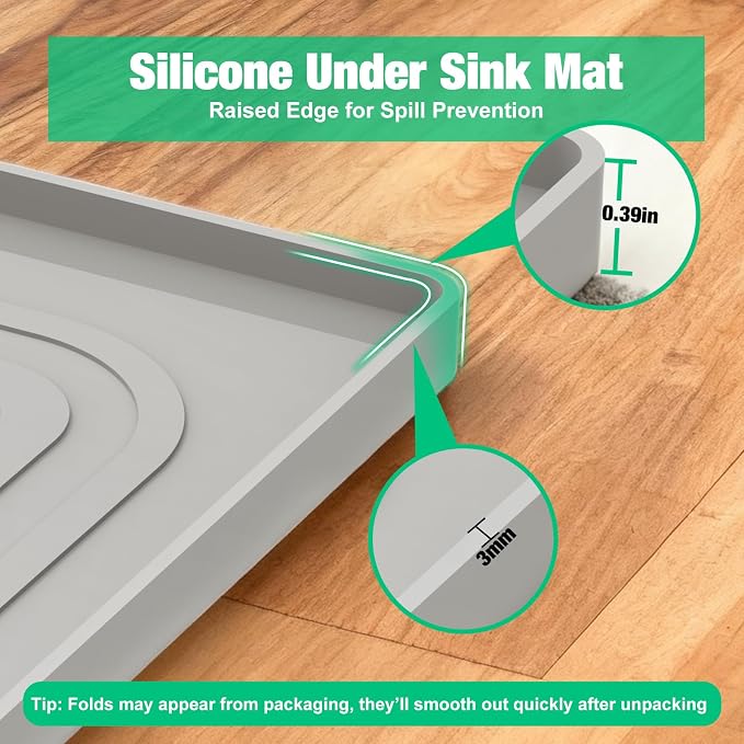 Aisslro Under Sink Mat 31" X 22", Waterproof Silicone Under Sink Mats - Image 5
