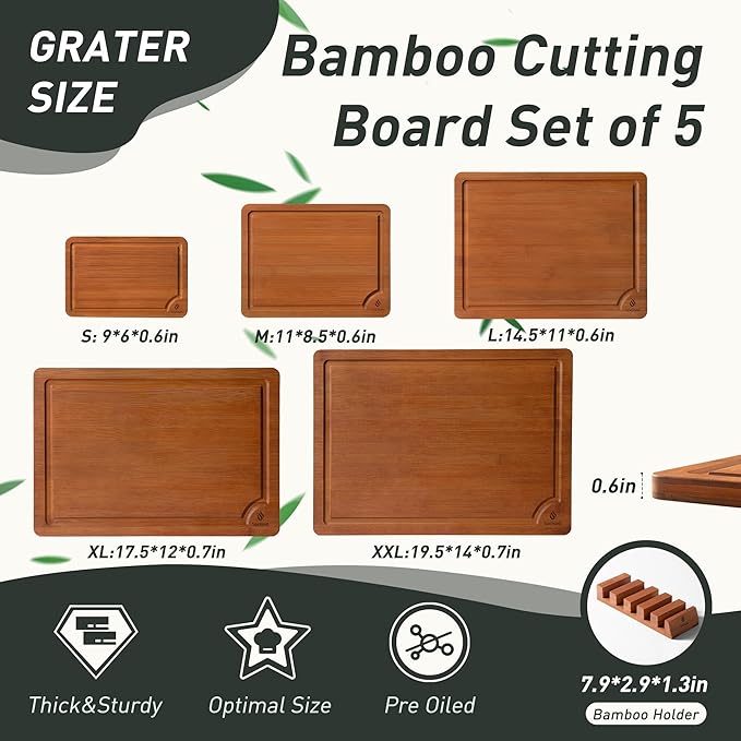 Bamboo Cutting Board Set Non Slip Feet - Image 2