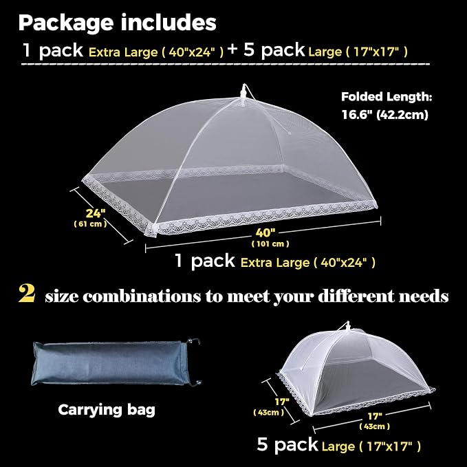 Mesh Food Covers for Outdoors, 1 Pack 40"X24" Extra Large Food Net + 5 Pack - Image 2