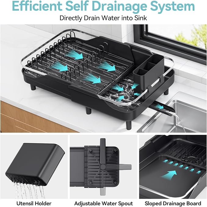 Urackify Expandable Dish Rack for Kitchen Counter, 16.14"-23.62" Large - Image 3