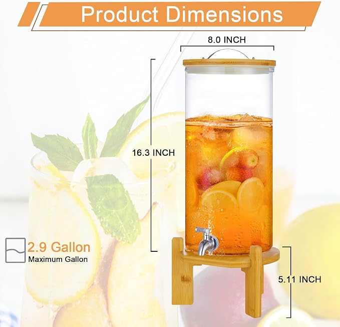 Beverage Dispenser, 2.9 Gallon Glass Drink Dispenser - Image 2