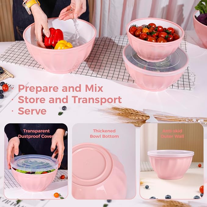 BoxedHome Mixing Bowls with Lids Set, 4PK Large 0.2” Thick Plastic Nesting - Image 5