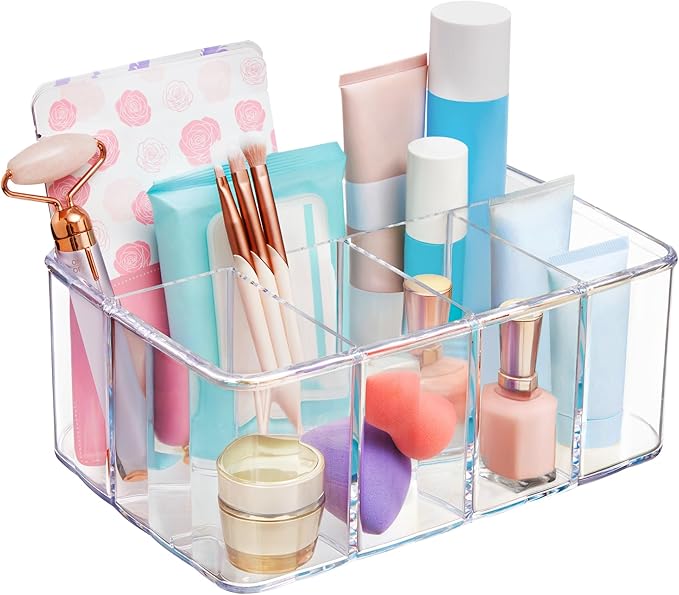 STORi 5-Compartment Clear Plastic Organizer | Rectangular Divided Makeup and by STORi