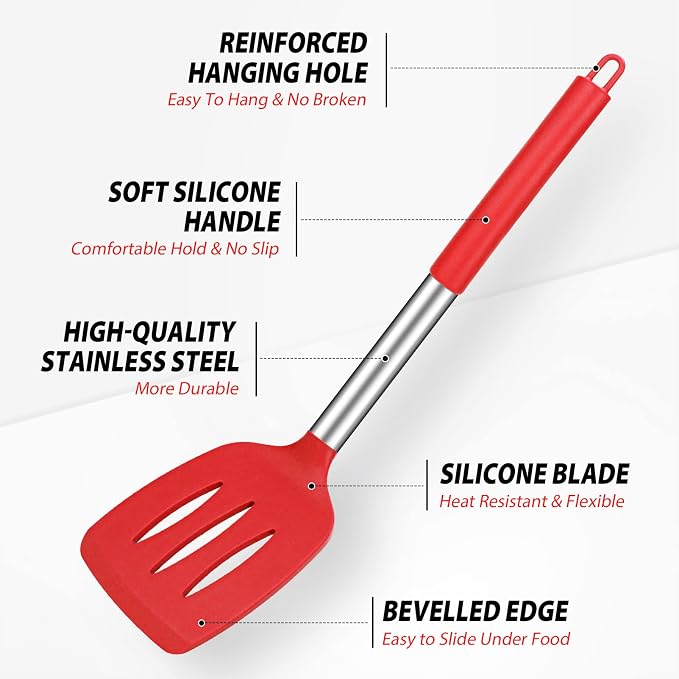 Pack of 4 Large Silicone Cooking Spatulas and Spoons, Slotted and Solid - Image 3