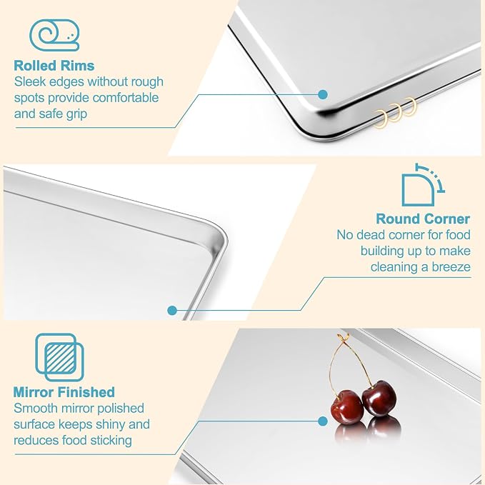 TeamFar Baking Sheet with Rack Set, 17.6/16/12.5 Inch Stainless Steel Cookie - Image 3