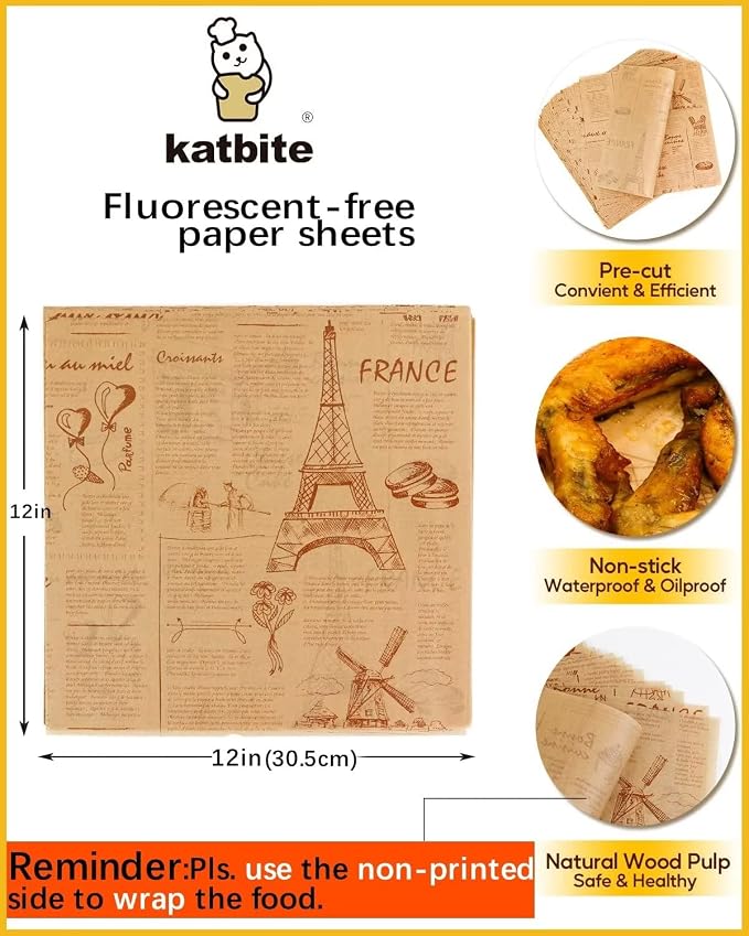 Katbite 100 Pcs Sandwich Wrapping Paper, 12x12 inch Food Basket Liners - Image 2