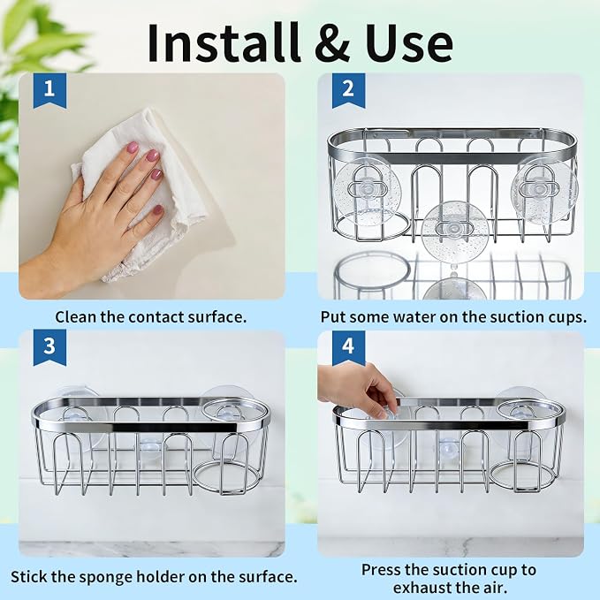 2-in-1 Sponge Holder for Kitchen Sink, Sink Caddy Kitchen Sink Organizer - Image 4