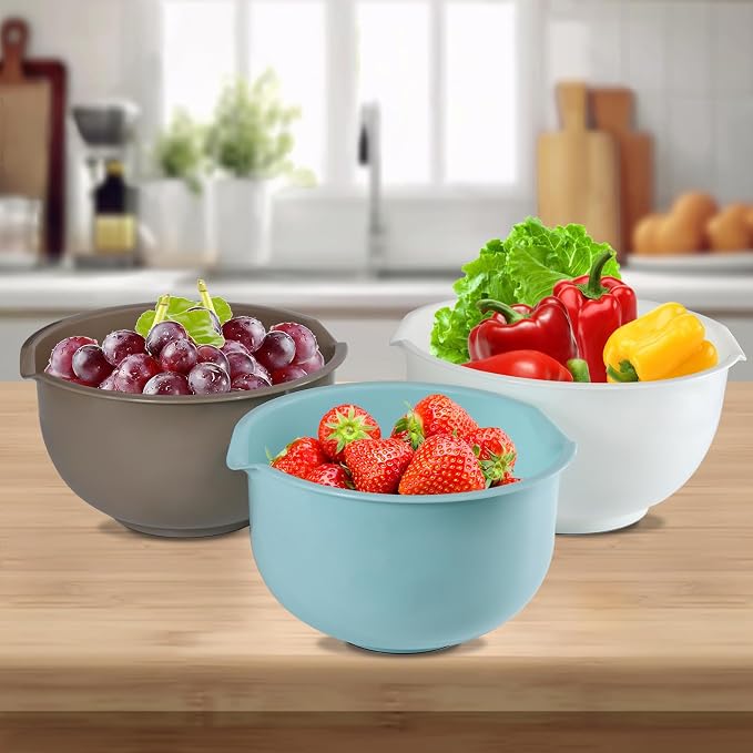 Set of 3 Mixing Bowls with Pour Spout-Nesting Design Saves Space - Image 9