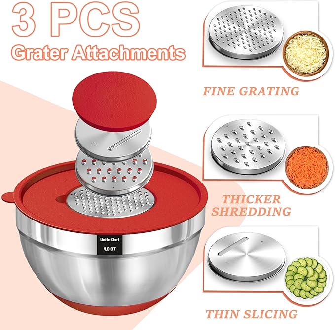 Umite Chef Mixing Bowls with Airtight Lids Set, 3 Grater Attachments & Non-Slip - Image 3