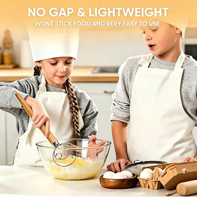 Maxjoy Danish Dough Whisk Stainless Steel Wooden Handle - Image 8