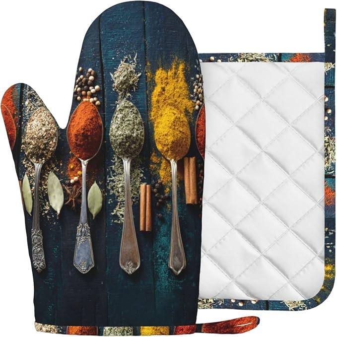 Various Herbs and Spices Oven Mitts and Pot Holders Sets Non-Slip Silicone - Image 2