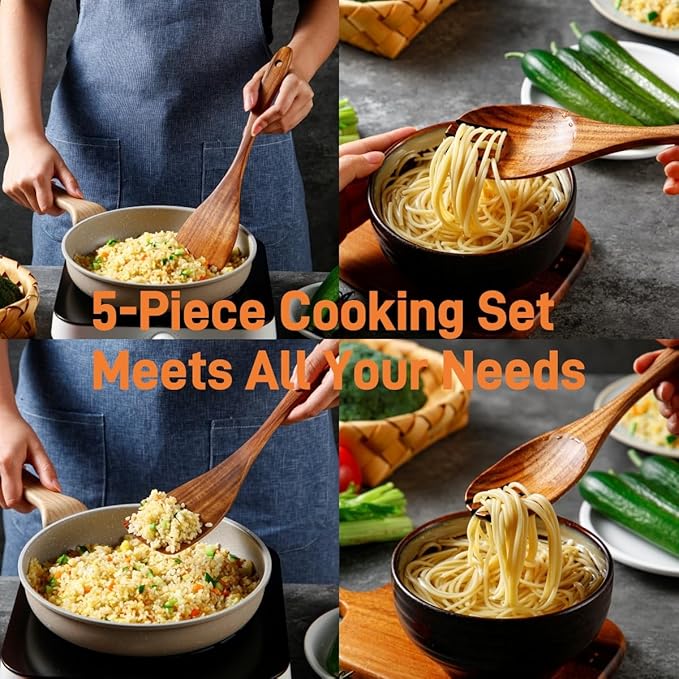 5 Piece Teak Wood Cooking Utensils Set - Image 4