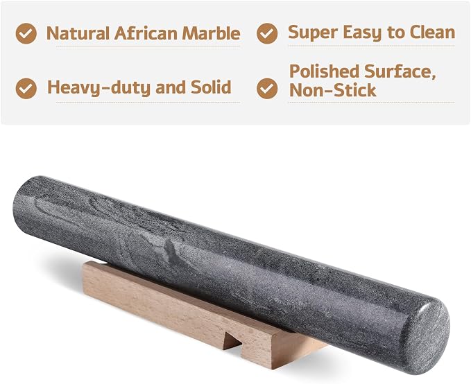 Koville African Natural Marble French Rolling Pin, 12inch Non-Stick Rolling Pin - Image 3