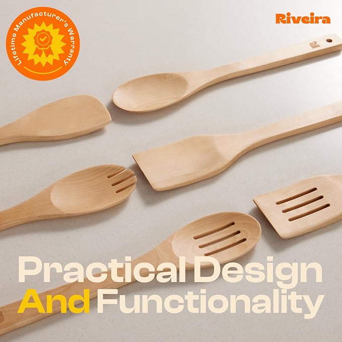 Riveira Maple Wooden Spoons for Cooking Set of 6 – Natural Maple Wooden Cooking - Image 6