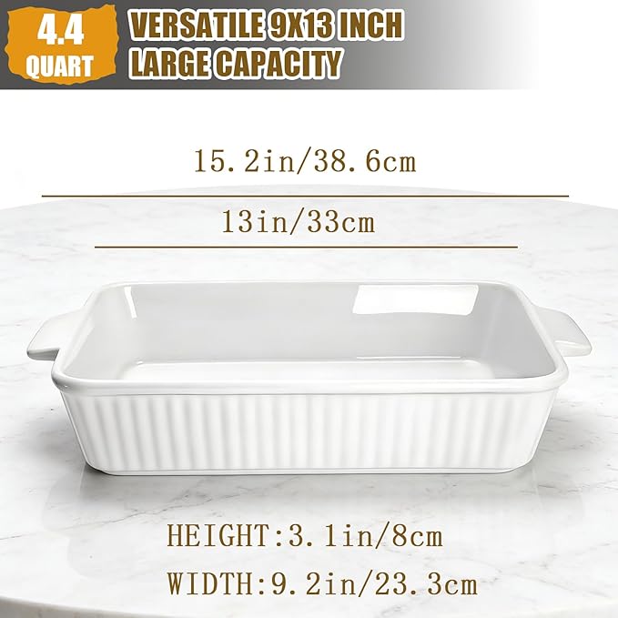 Casserole Dish, 9x13 Baking Pan, 4.4QT Large Casserole Dishes - Image 3