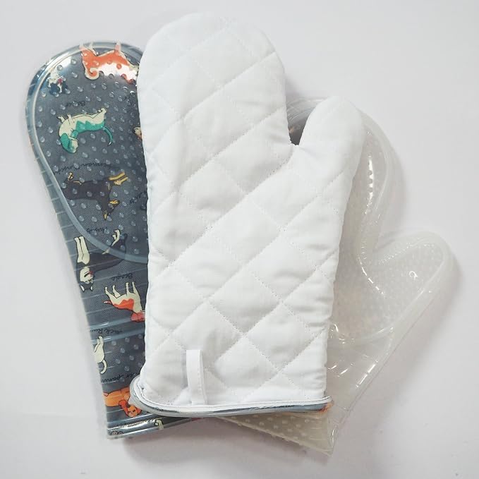 Oven Mitts Set of 2 with Transparent Clear Silicone Shell and Nice Dog Printing - Image 5