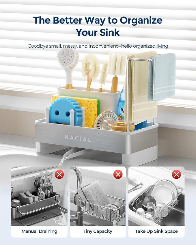 Nacial Sponge Holder for Kitchen Sink, Sink Caddy Organizer - Image 6