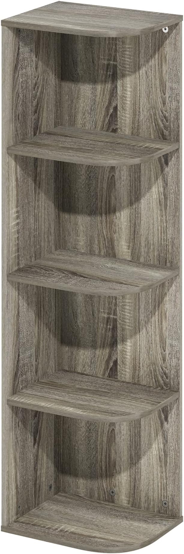 Furinno Pasir 4-Tier Corner Open Shelf Bookcase, French Oak - Image 5