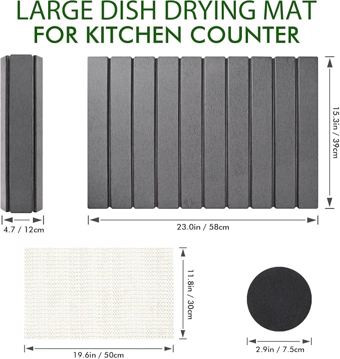 Oxydrily Stone Dish Drying Mat for Kitchen Counter, Large Dark Gray Foldable - Image 5