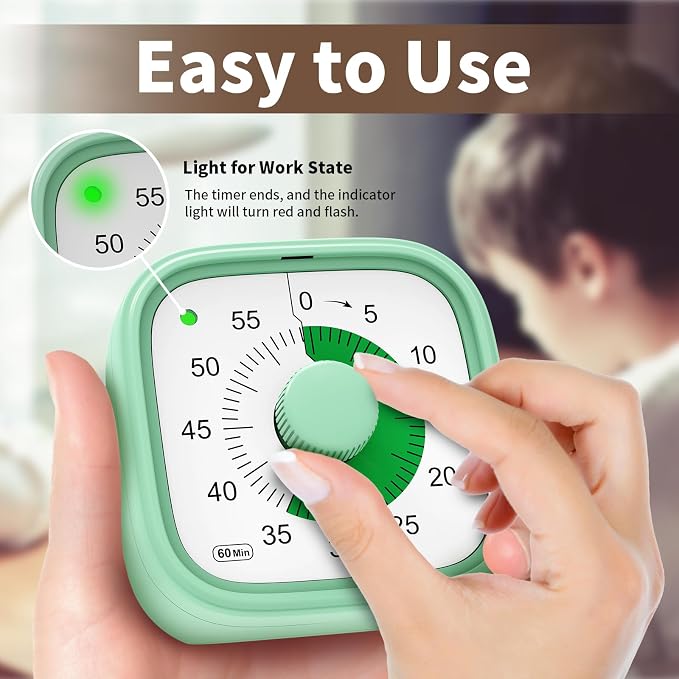 Visual Timer, Pomodoro Timers for Kids Adults, 60-Minute Countdown Desk Timer - Image 2