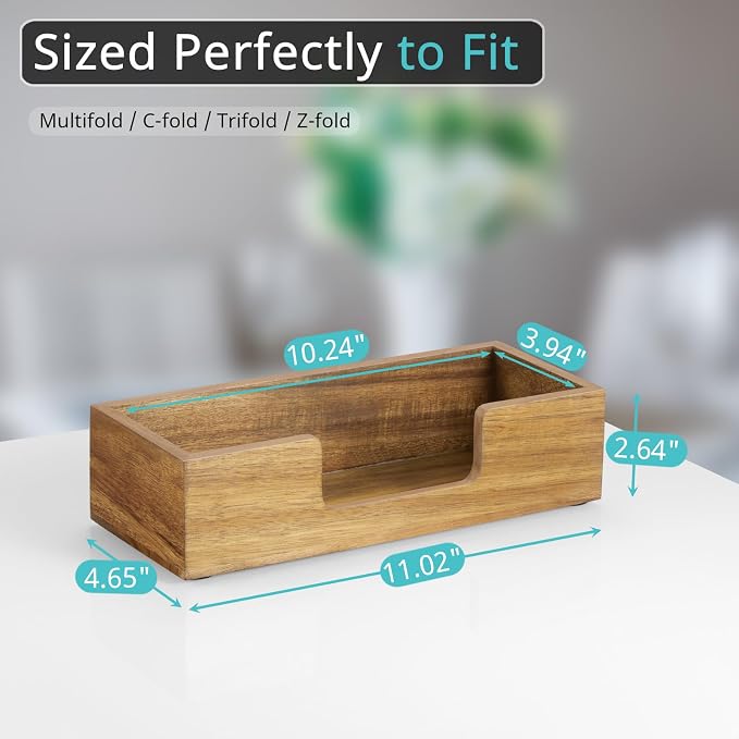 Paper Towel Dispenser Countertop, Acacia Wood Bathroom Paper Towel Holder - Image 2