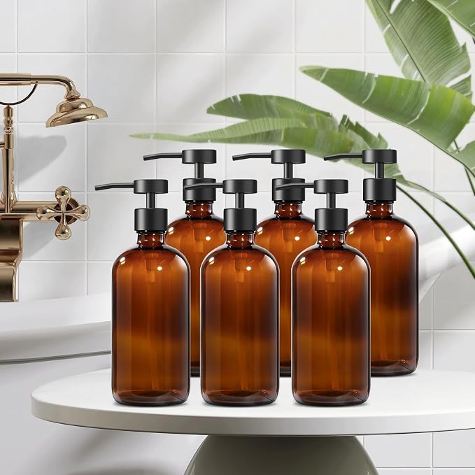 GMISUN Amber Glass Soap Dispenser, 6 Pack Bathroom Hand Soap Dispensers - Image 4