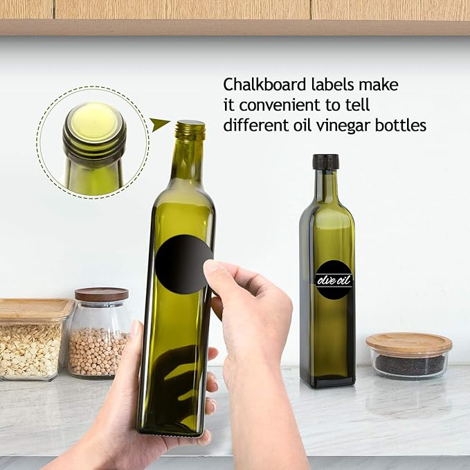 AOZITA [2 PACK 17 oz Glass Olive Oil Dispenser Bottle Set - 500ml Dark Green - Image 4