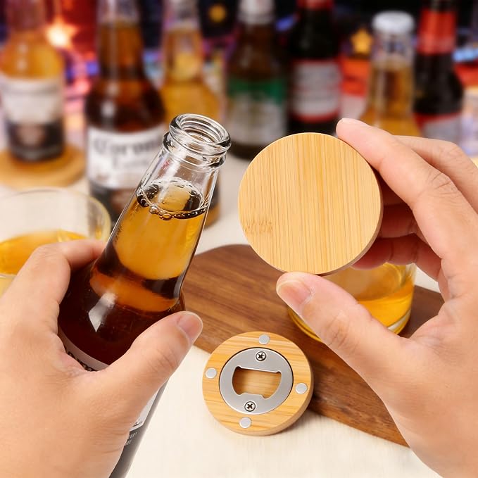 Yoption 24 Pcs Bamboo Magnetic Bottle Opener, Wooden Bulk Fridge Magnet Bottle - Image 5