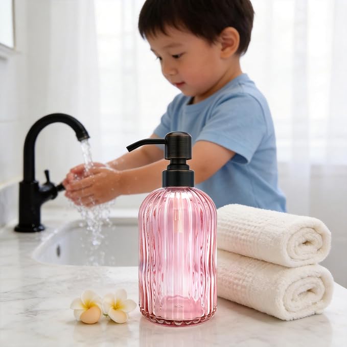 16 OZ Pink Glass Soap Dispenser - Image 3