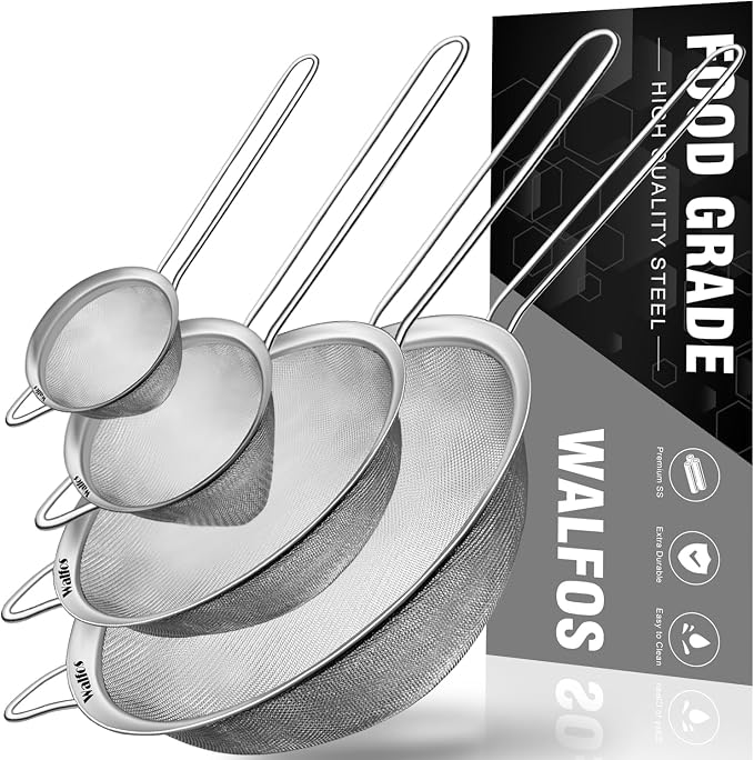 Walfos Fine Mesh Strainer 4PCS, Versatile Kitchen Strainer by Walfos
