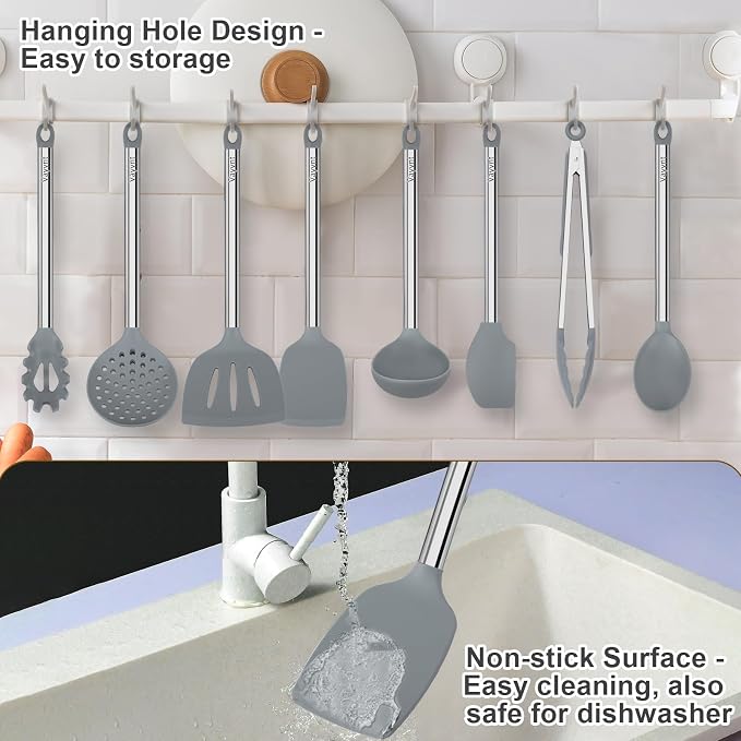 8 PCS Cooking Utensils Set, Vayvnt Silicone Kitchen Spatula Set - Image 5