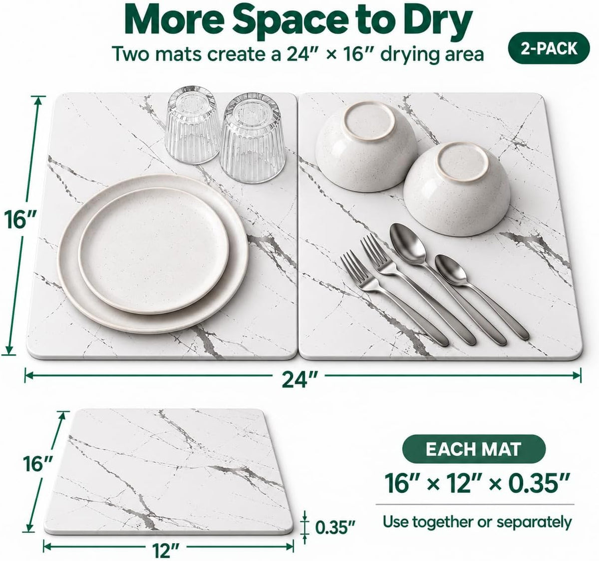 WALL 2 Pack Quick Dry Stone Drying Mat for Kitchen Counter