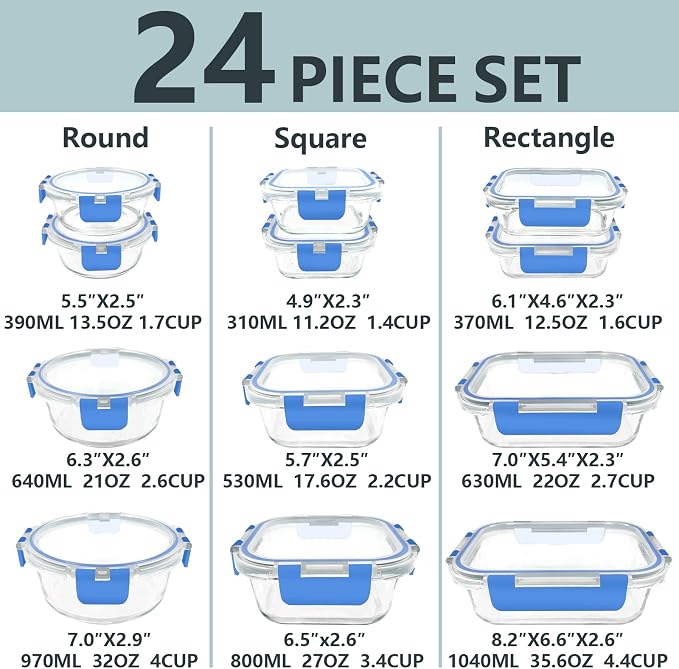 12 Pack Glass Food Storage Container Set - Image 2